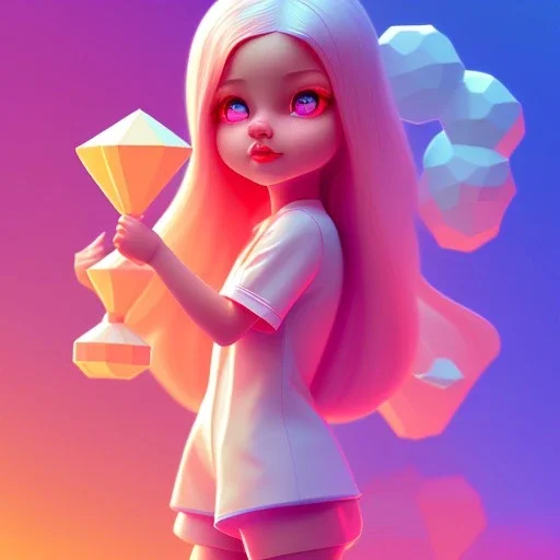 isometric clean art of super cute girl poster, soft lighting, soft pastel gradients, high definition, 3d icon clay render, blender 3d