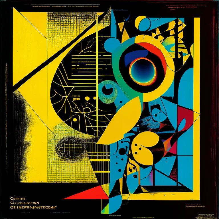 Entropic geometries and genealogy charts, violent colors, harsh contrast, abstract surrealism, by Graham Sutherland and Victor Pasmore and Jim Dine, silkscreened mind-bending illustration; album cover art, asymmetric, Braille code characters, UV x-ray warm colors, dark background, precise lines