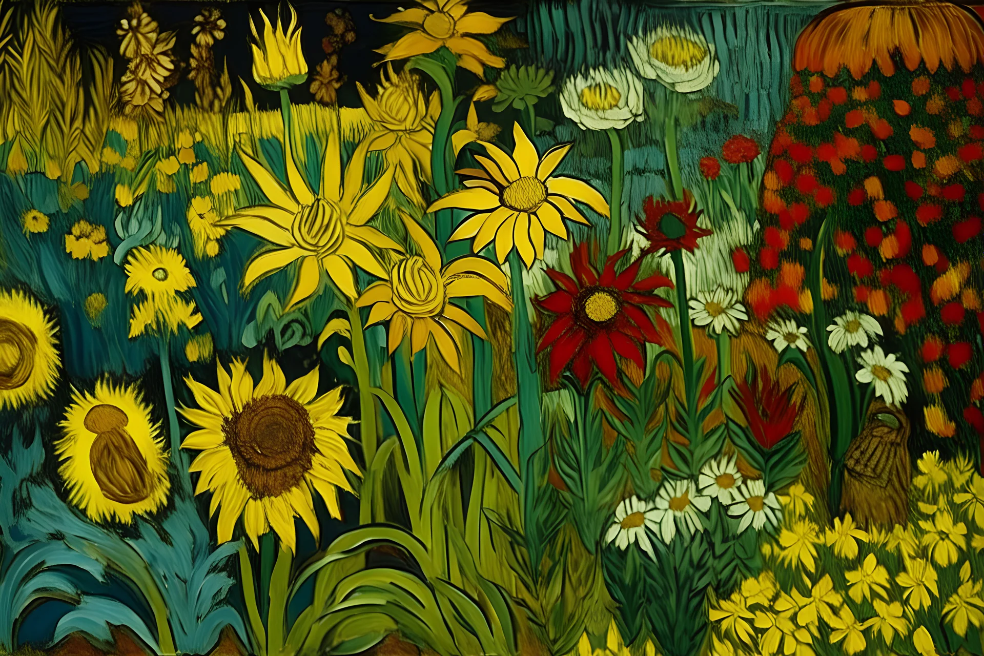 A hieroglyphic flower patch painted by Vincent van Gogh