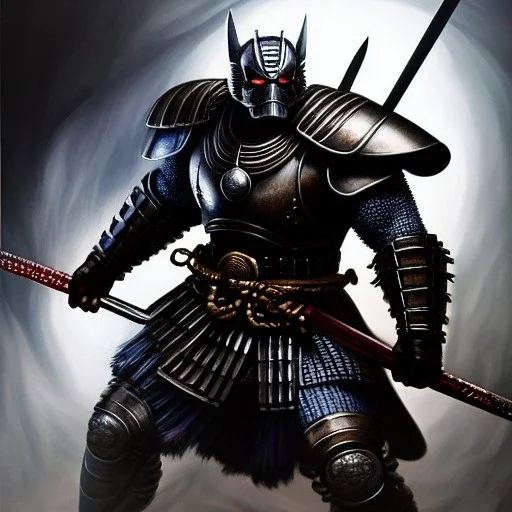 ultra detailed fullbody Portrait in oil on canvas of Silver Samurai ,extremely detailed digital painting, extremely detailed face,crystal clear Big Glowing eyes, mystical colors , perfectly centered image, perfect composition, rim light, beautiful lighting, 8k, stunning scene,extremely sharp detail, finely tuned detail, ultra high definition raytracing, in the style of robert e howard and pablo oliveira and Ken Kelley and Ohrai Noriyoshi and Simon Bisley and tom