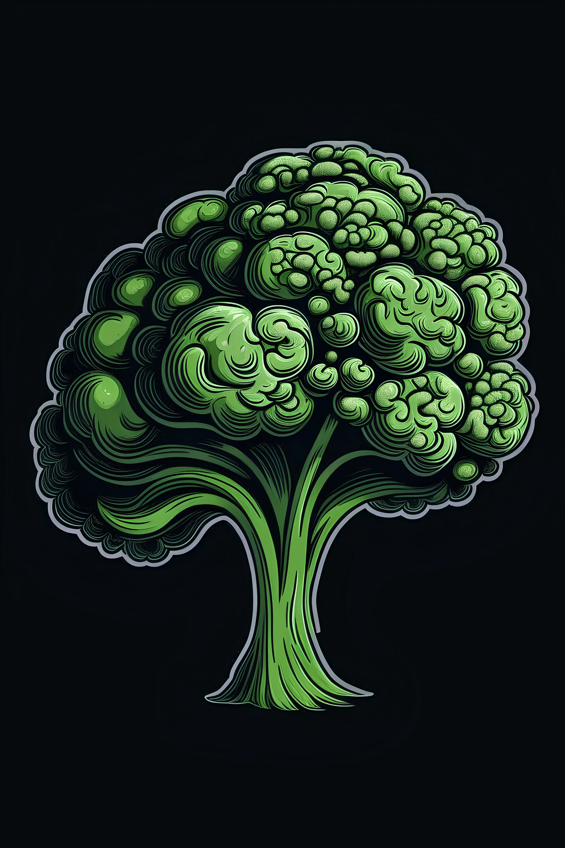 human brain as a Broccoli seeing from a side made as logo