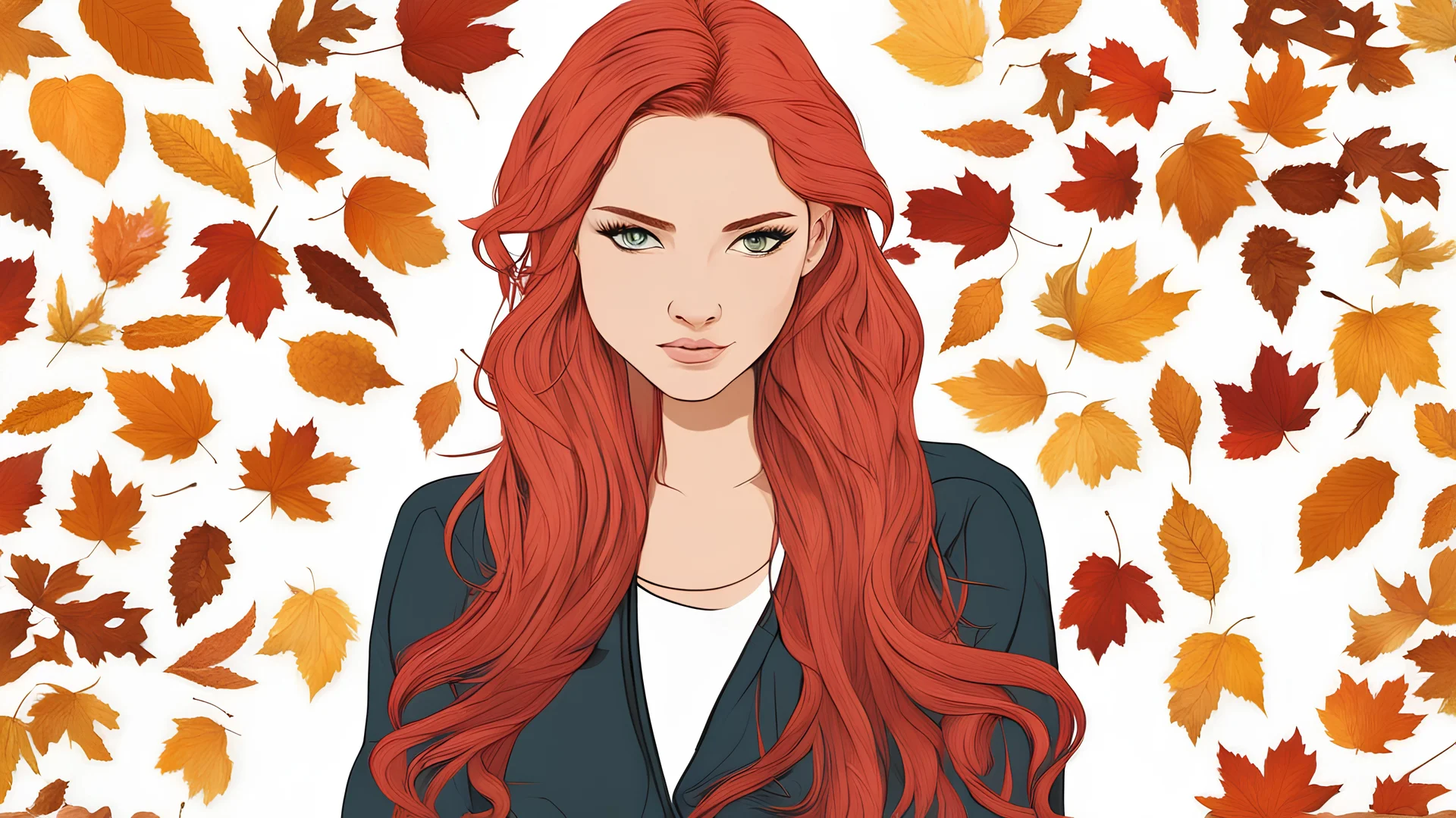 Autumn, fall man. Beautiful young woman with red hair and autumn leaves in her hair