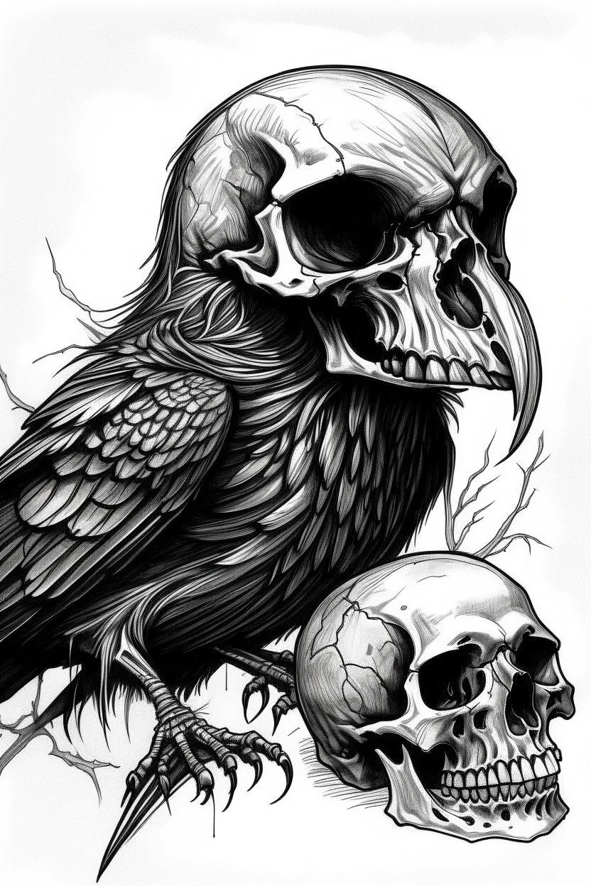 raven and skull sketch artistic
