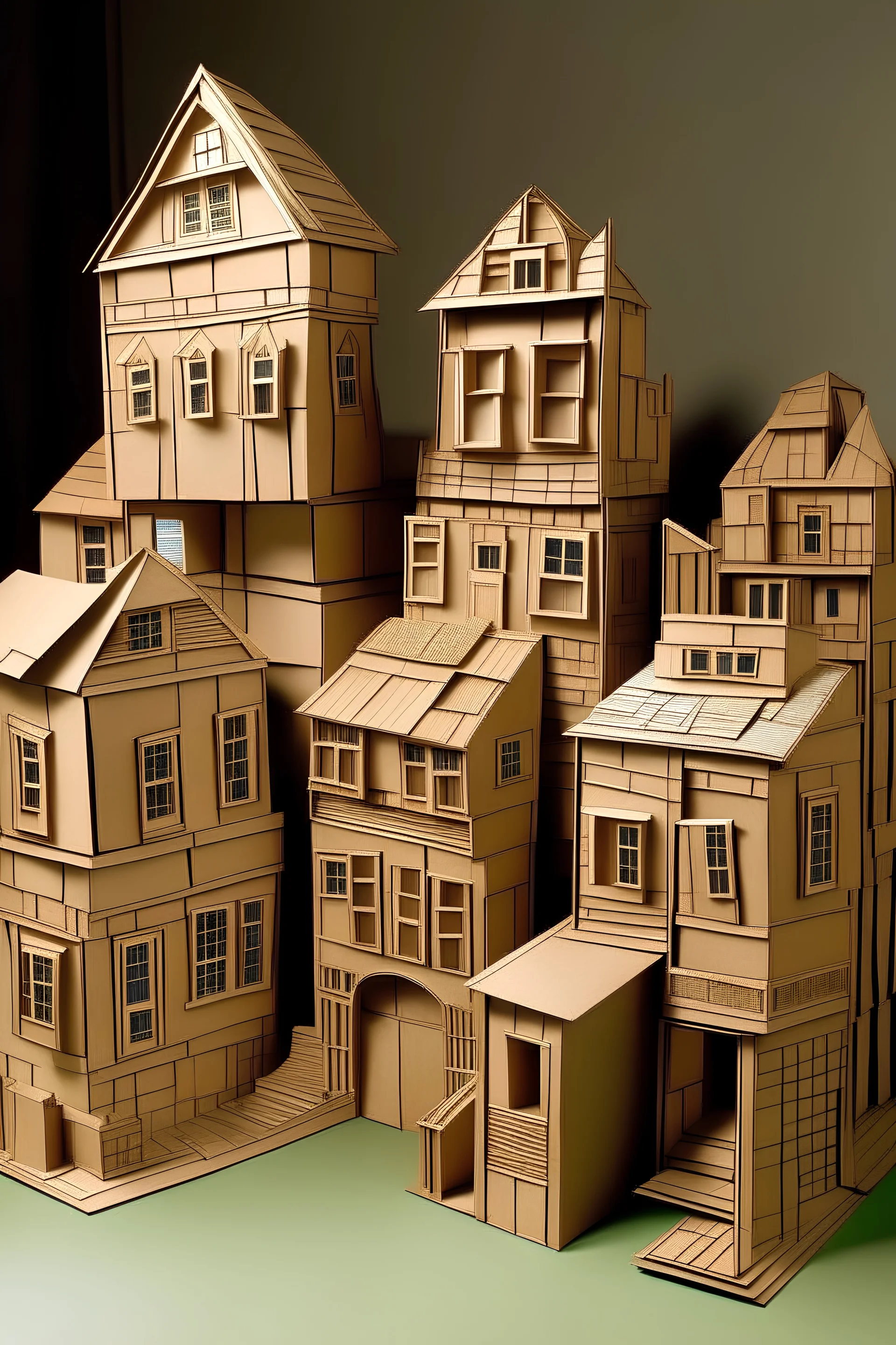 external view of a cardboard sculpture representing houses