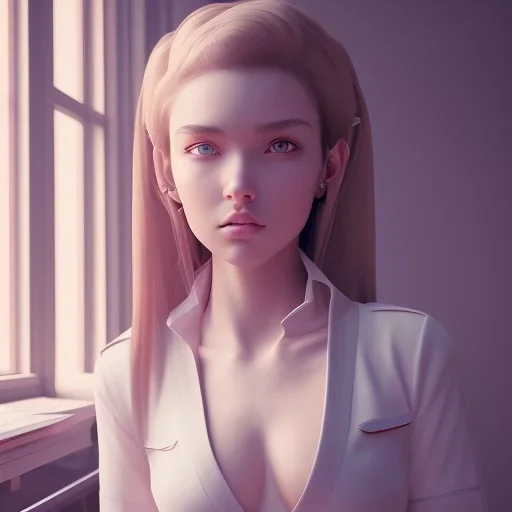 Anime, female student studying by the window,perfect face, cool face, ultra detail, unreal engine 5, cinema4d, sun light, studio lighting --ar 1:1 --v 4