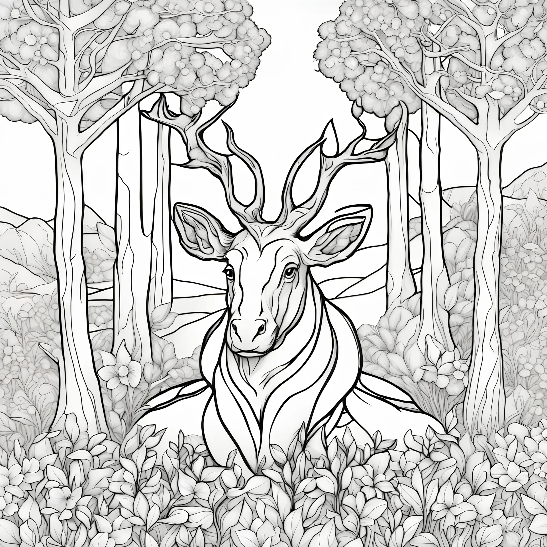 Generate a collection of unique and visually appealing coloring pages with a clean white background, highlighting the intricate beauty of nature. Include elements like trees, flowers, animals, and scenic landscapes. Utilize the features of the StableCog AI platform to ensure each coloring page is detailed and engaging, making it an enjoyable and creative experience for users