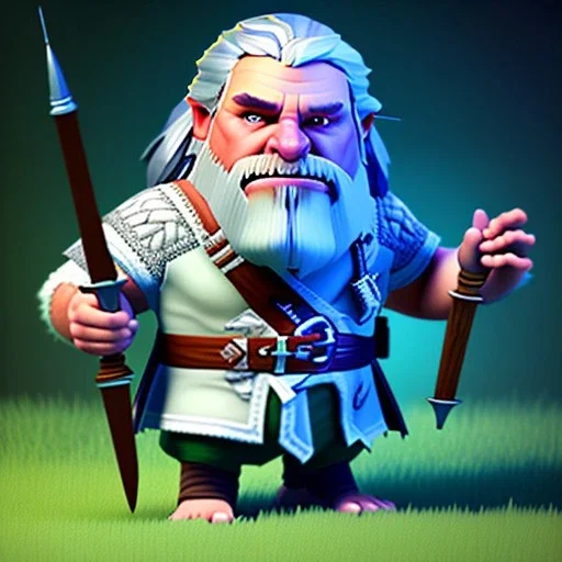 Clash of clans art style of a cute fat geralt, full body, by mobeius, au naturel, hyper detailed, digital art, trending in artstation, cinematic lighting, studio quality, smooth render, unreal engine 5 rendered, octane rendered, art style by klimt and nixeu and ian sprigger and wlop and krenz cushart