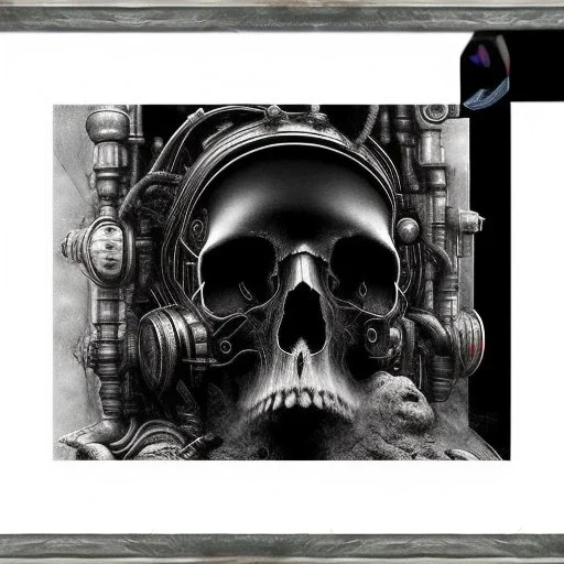 cyberpunk style ink ball skull picture in detailed frame, big black eyes, unreal engine 5, 8k resolution, photorealistic, ultra detailed, frame extreme accurate