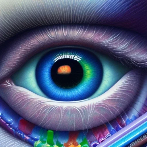 melted crayon drawing of rainbow eye with jewel as iris, 8k resolution, high-quality, fine-detail, muted colors,intricate, digital art, detailed matte, volumetric lighting, illustration, octane render