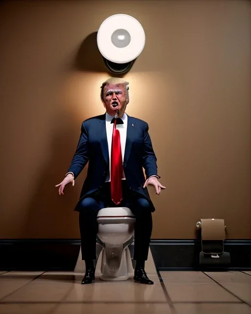 Donald Trump sitting in toilet scene, without pants, realistic image, hooper style, casual, concept art, smooth, unreal engine 5, god lights, ray tracing, RTX, lumen lighting, ultra detail, volumetric lighting, 3d.