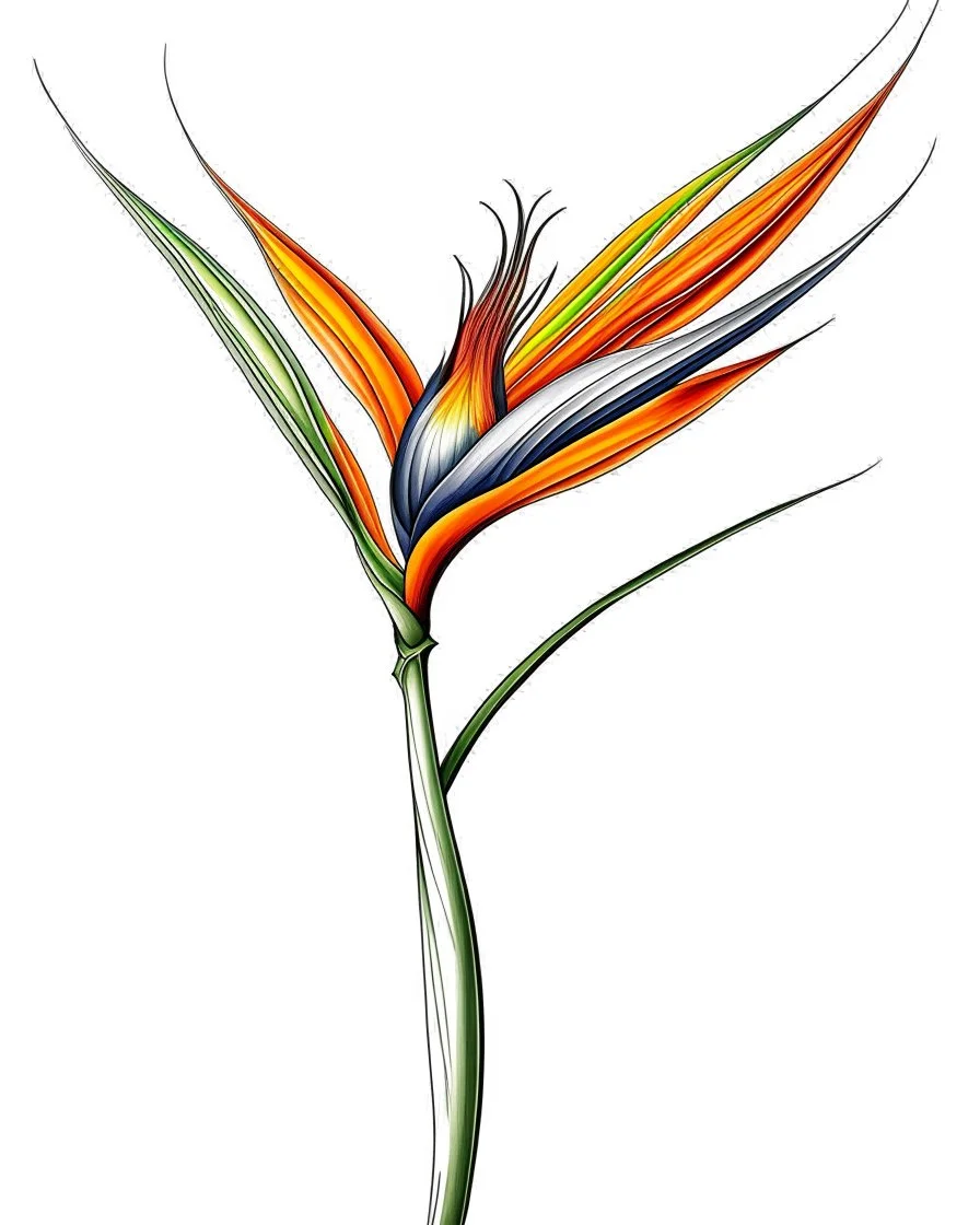 real massive only Bird of Paradise flower, coloring page, no leaves, full body (((((white background))))), only use an outline., real style, line art, white color, clean line art, white background, Sketch style