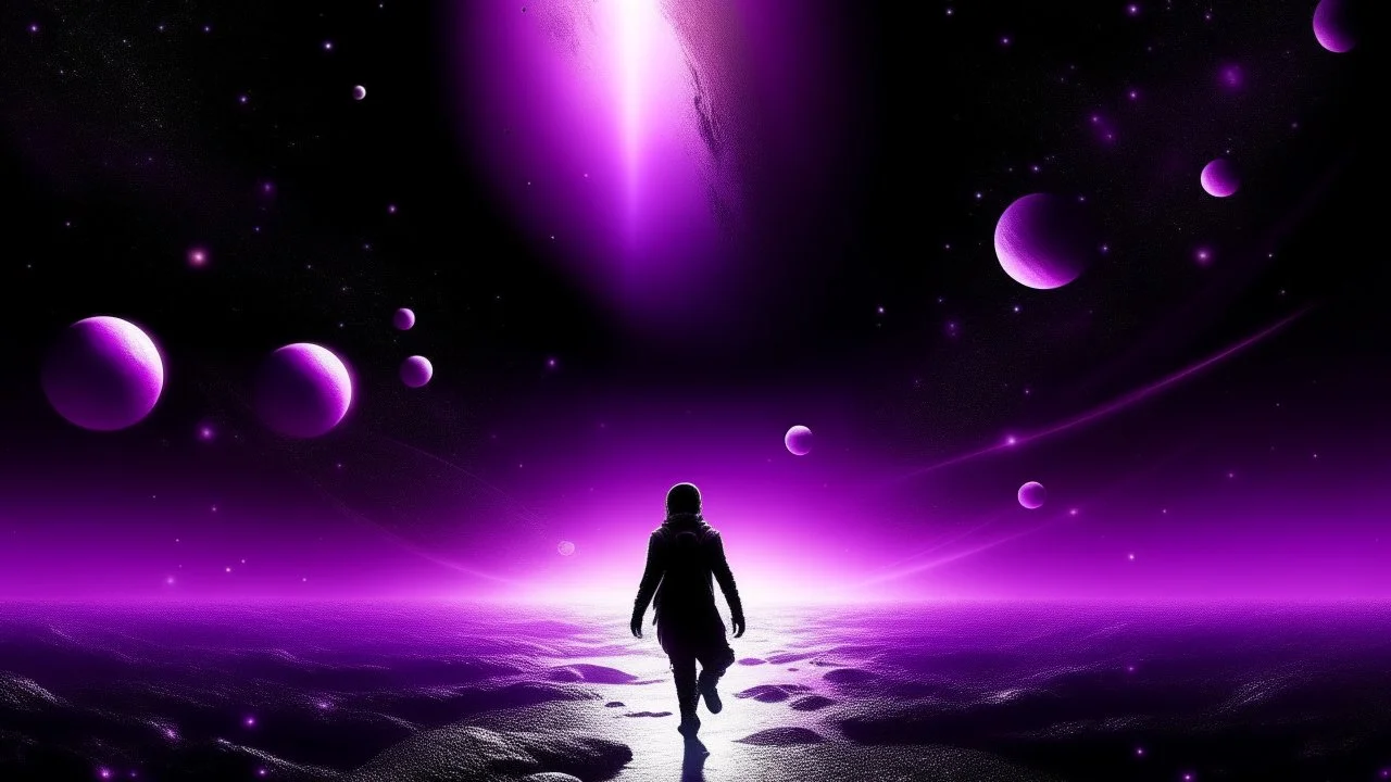 matrix universe, space, planets, god creation walking on light, purple