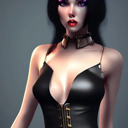 black hair lady hunter short top with fire