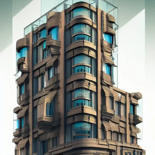 Artdeco german Architecture building brick building with futuristic glass building +detailed facades+highly detailed++ Book illustration by Gediminas Pranckevičius, Jean Baptiste Monge, Brian Kesinger, Anton fadeev, strong lines, high contrast vibrant colors, 16k resolution, trending on behance""