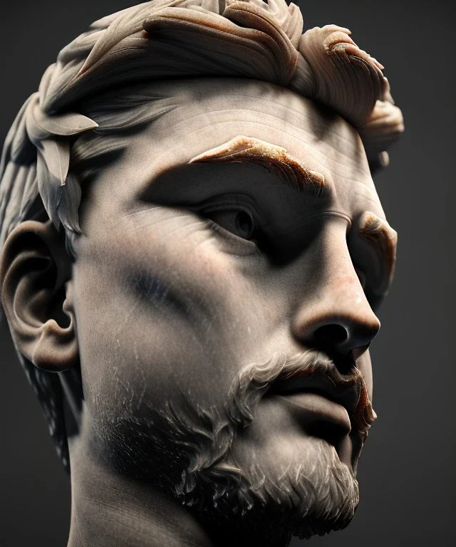 Gran angular, Realistic image, roman sculpture, royal marble material, Lionel Messi, Laurel wreath model, miguel angel style, emperador, God light, god rays, 4k resolution, ornate details, soft lighting, unreal engine 5, soft cyan background.