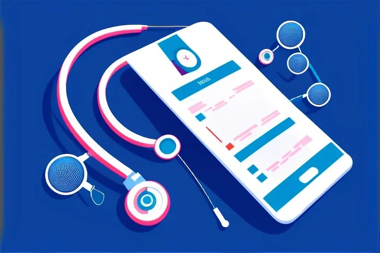 Electronic Health Record in Mobile Phone, Flat Vector Illustration