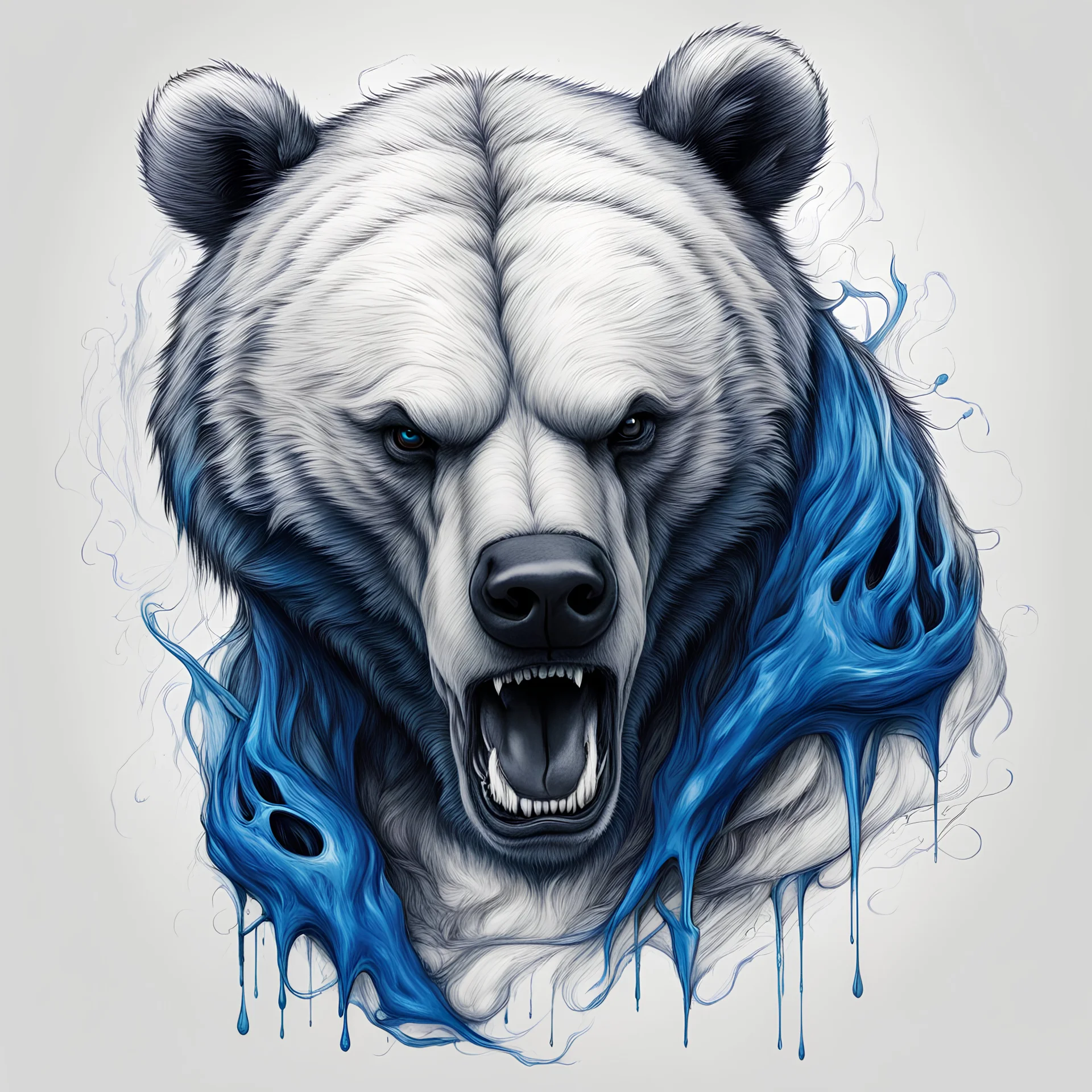 Drawing of a bear combined with Venom white . Blue