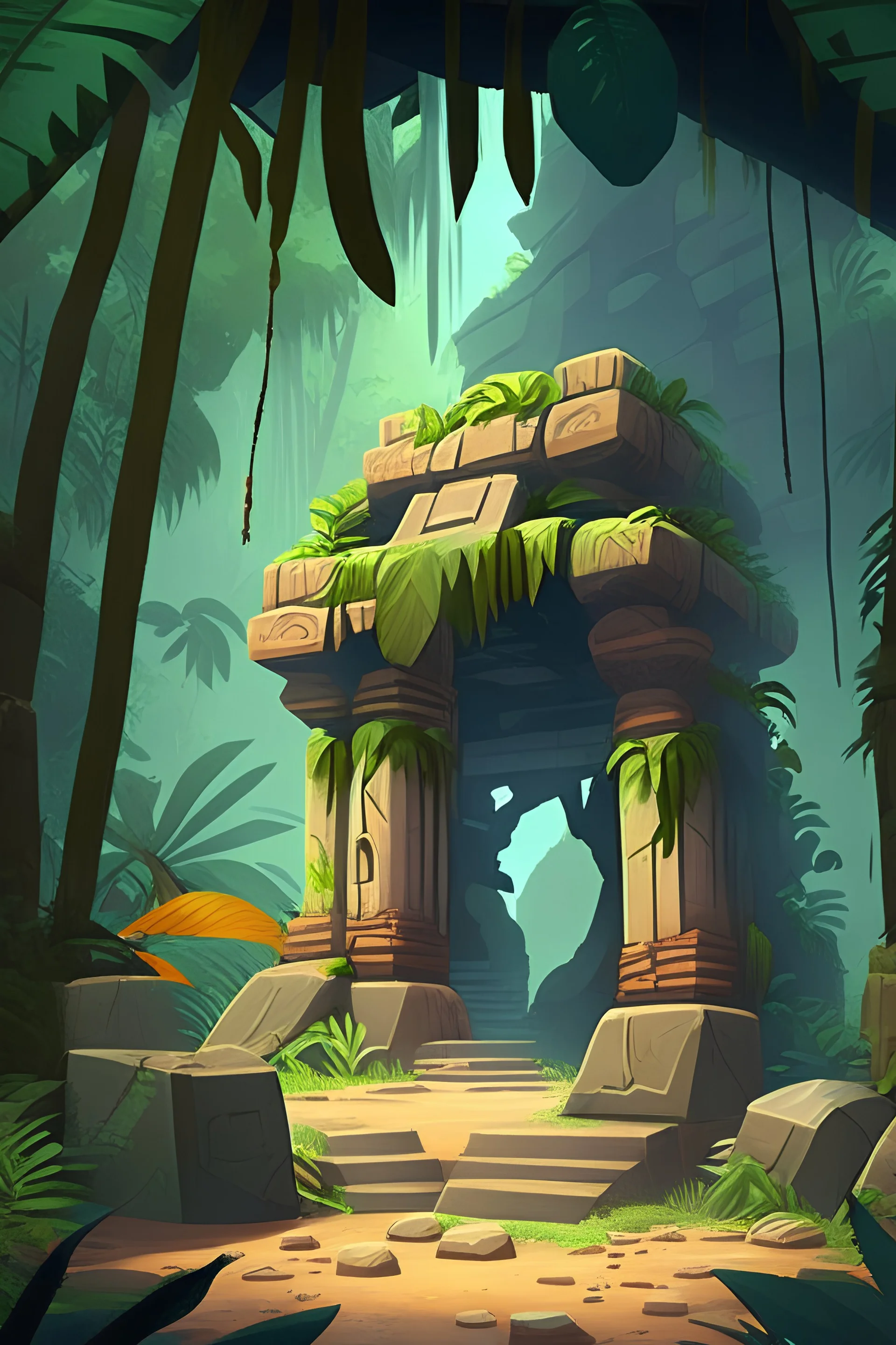 Lost Temple realistic cartoon jungle