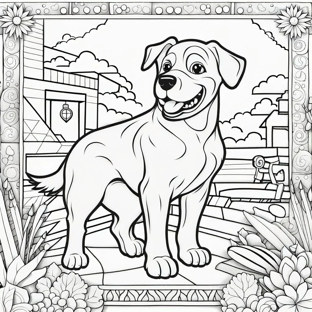 coloring book page of a dog