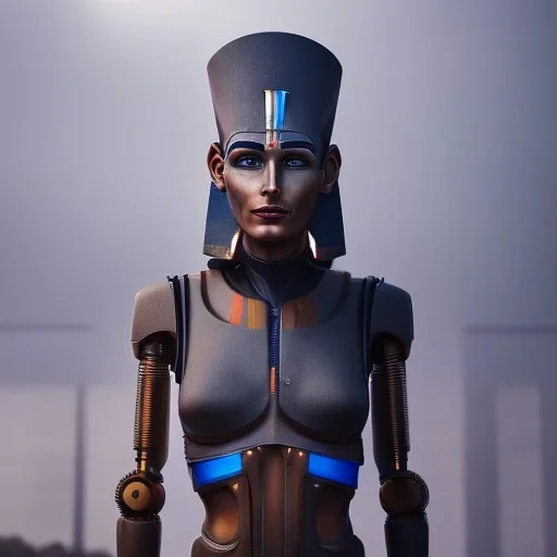 Nefertiti cyberpunk, full body, robocop, Egypt background