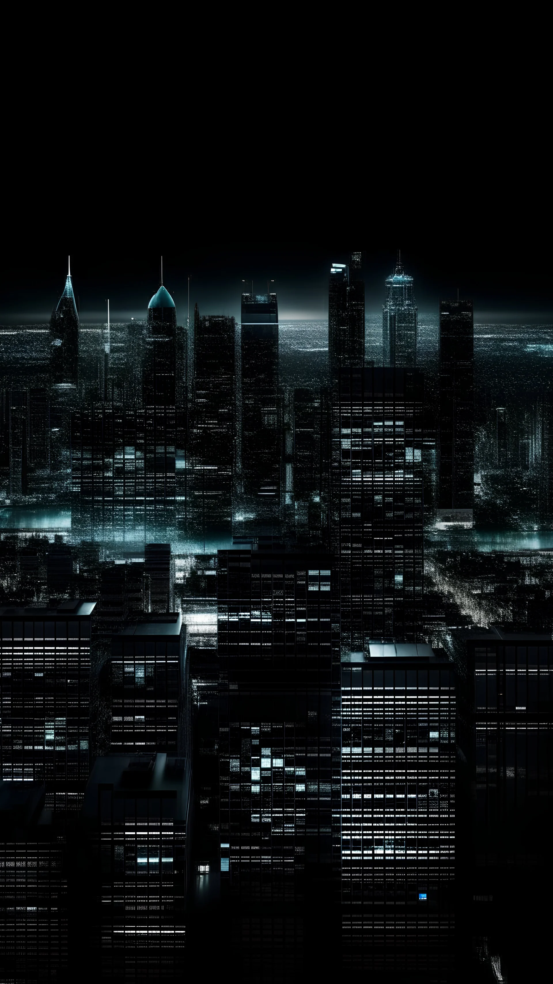 A bustling city skyline with digital screens suddenly flickering to black.