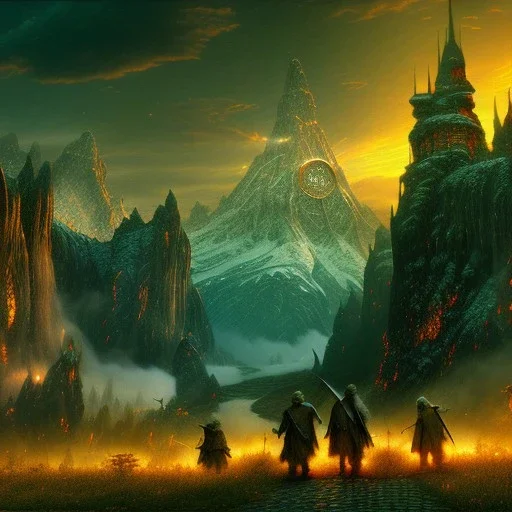 Epic Drawing of mordor scenery with Orcs of The Hobbit estilo Van Gogh 4k