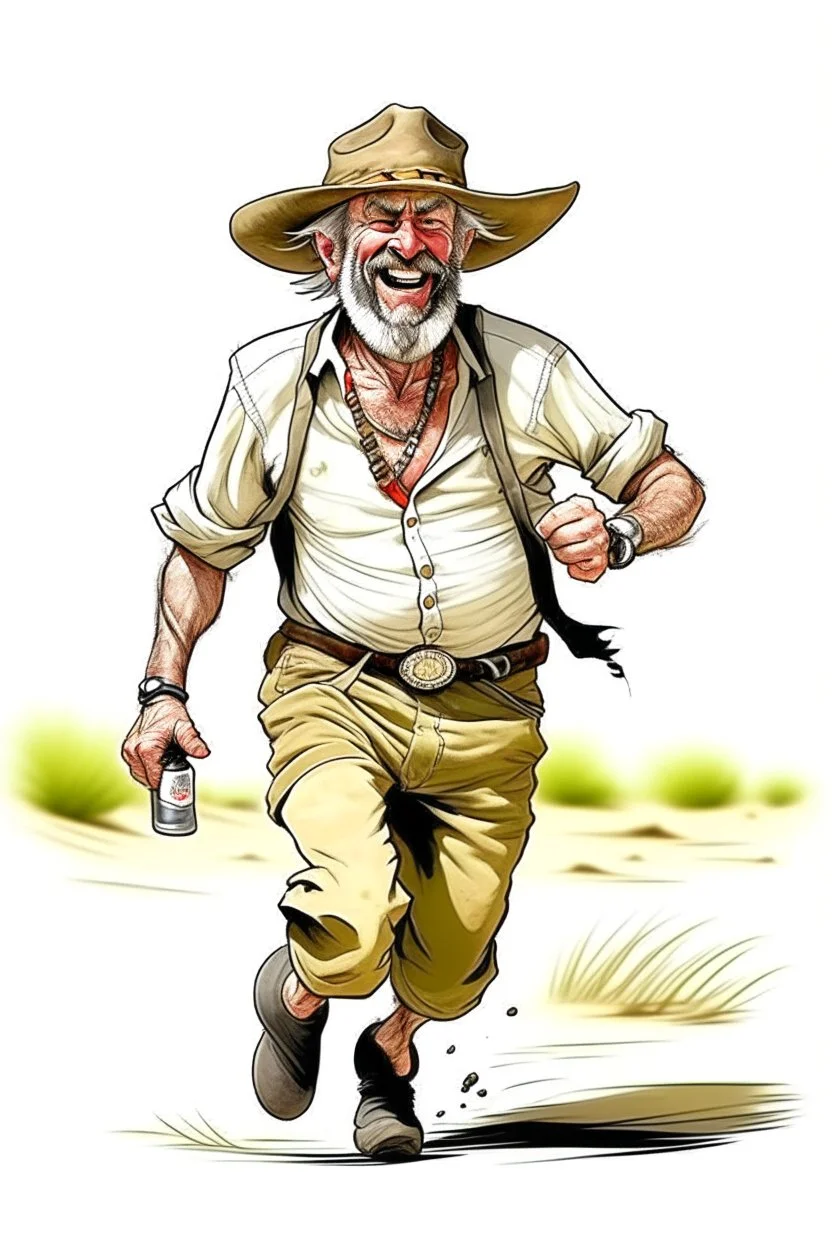 Bare runner drunk old cowboy in pants