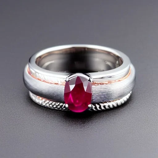 ruby signet ring with braided tungsten and titanium, braided band, brushed steel, men's jewellery