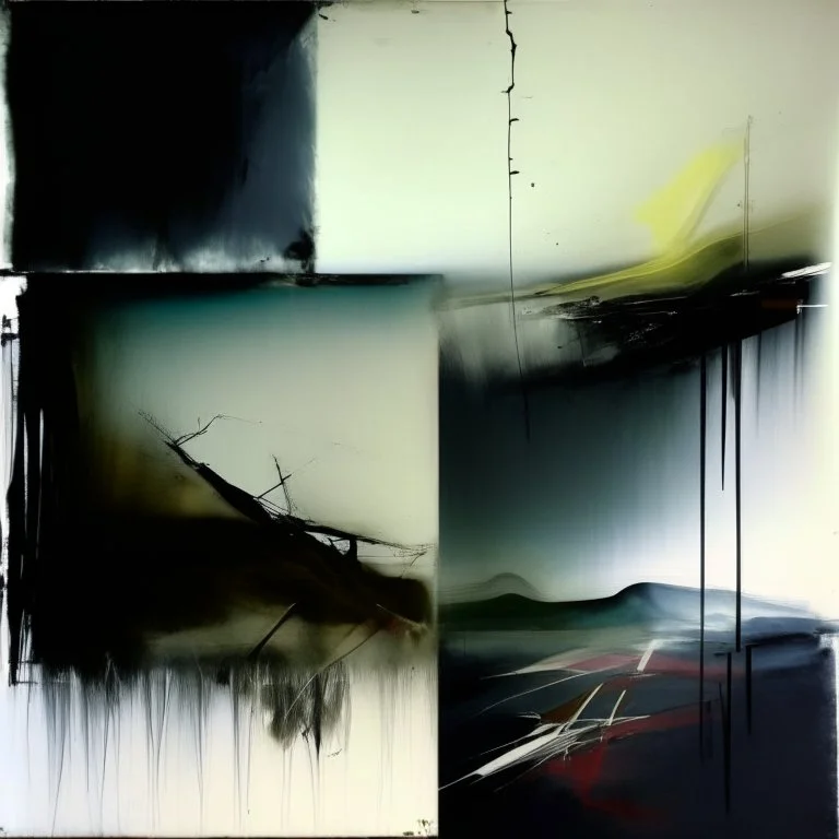 Empty Minimal contemporary abstract flat landscape painting.. Big brushstrokes. Twisted fragments of bodies. Drips of paint. style of Justin Mortimer and Adrian Ghenie. Triadic colour