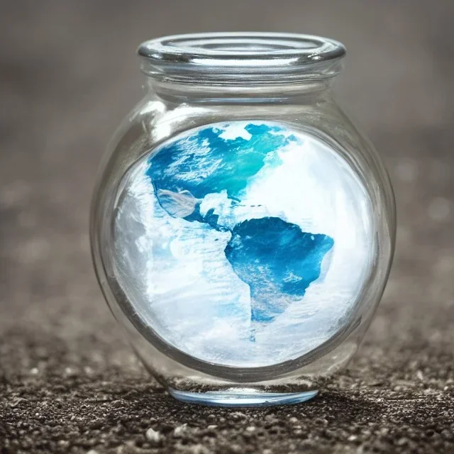 the earth in a jar filled with water