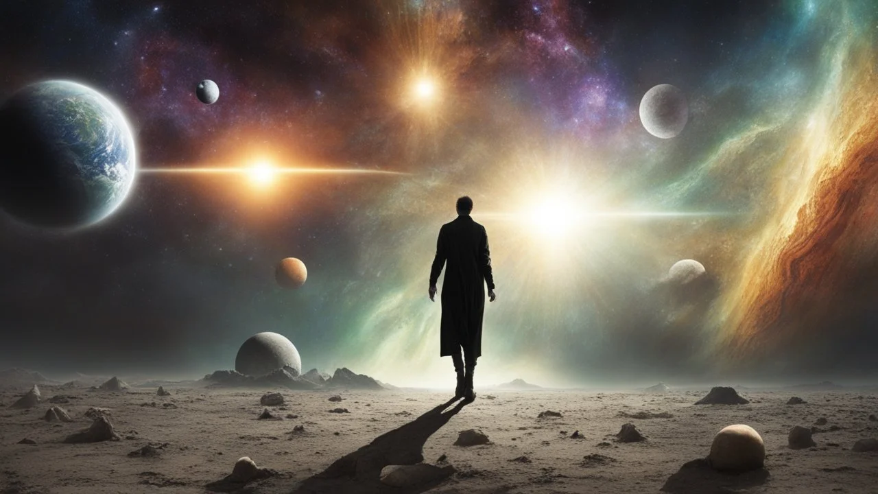 matrix universe, space, planets, god creation walking on the light