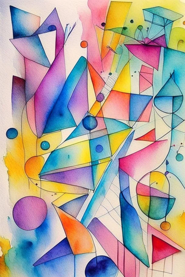 Watercolour abstract Detailed Kandinsky squares with Sketchy pencil outlines