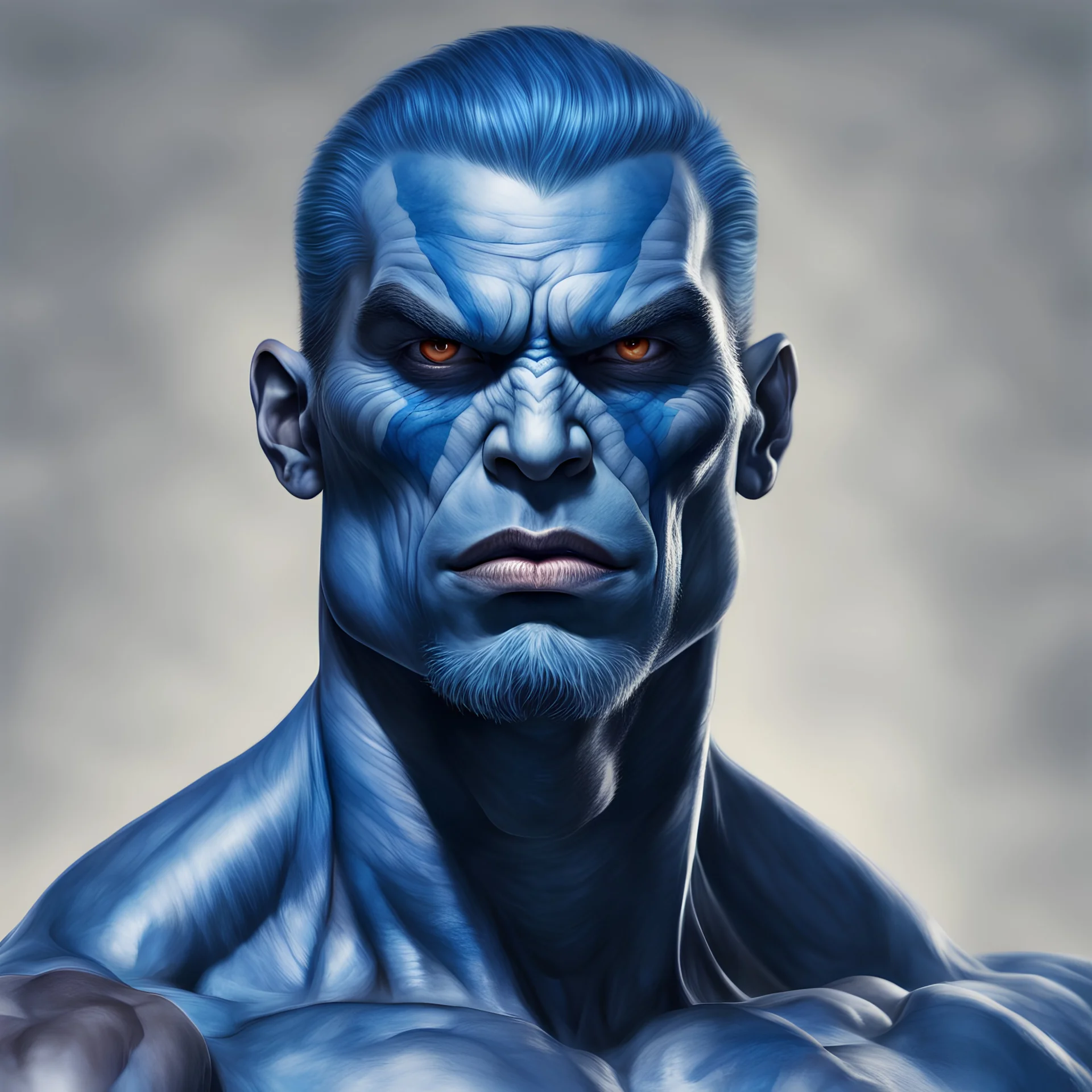 dnd, portrait of muscular human with blue skin