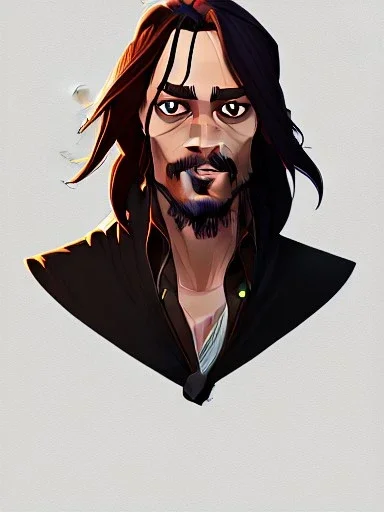 Portrait of a 30 year old strange gay wizard like Jack Sparrow