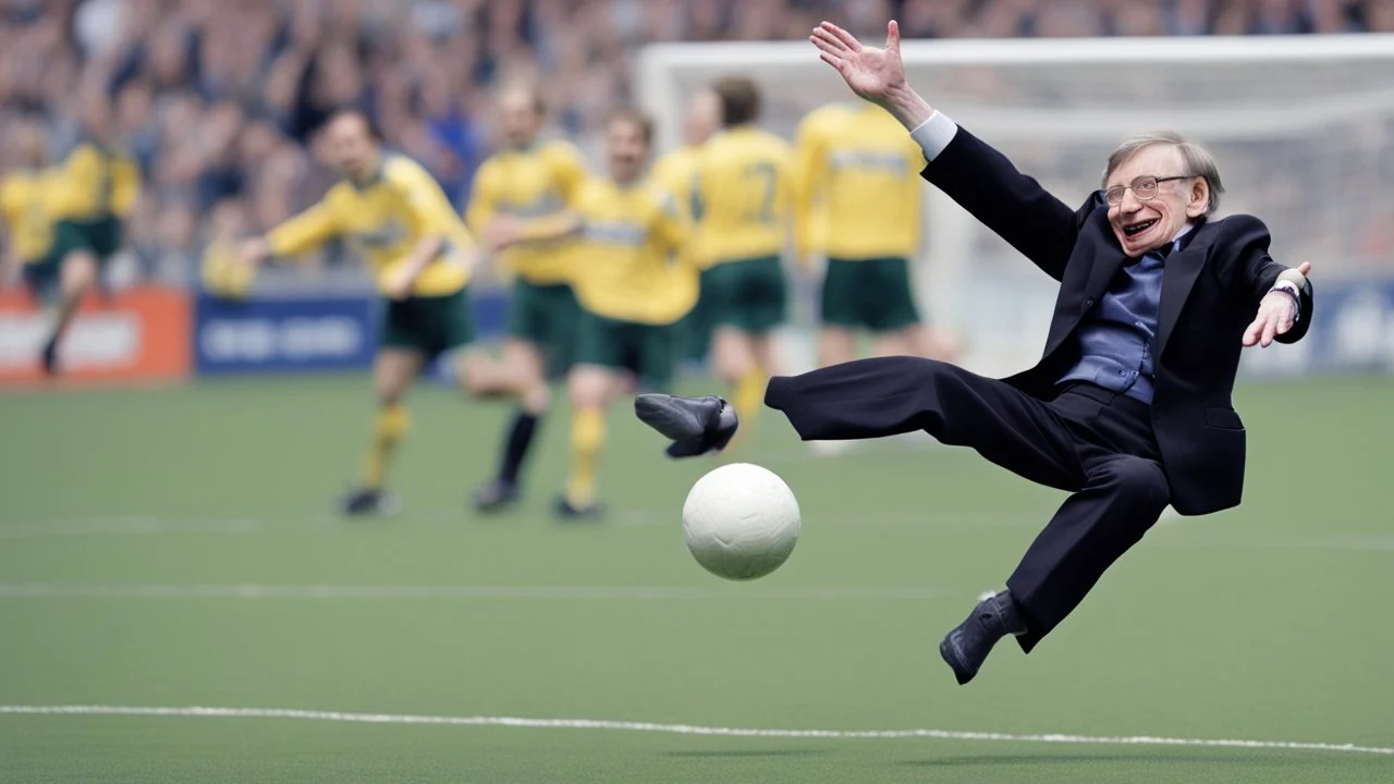 stephen hawking scoring a goal jumping