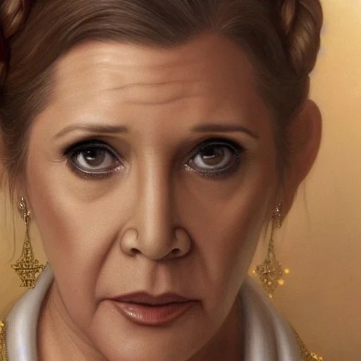 [[extrem stunning photorealistic Carrie Fisher as Princess Leia]] :: [[photorealistic brown eyes, short hair, head and shoulders portrait, 8k resolution photorealistic portrait by Greg Rutkowski, Artgerm, WLOP, Alphonse Mucha, dynamic lighting, hyperdetailed, intricately detailed, triadic colors]]