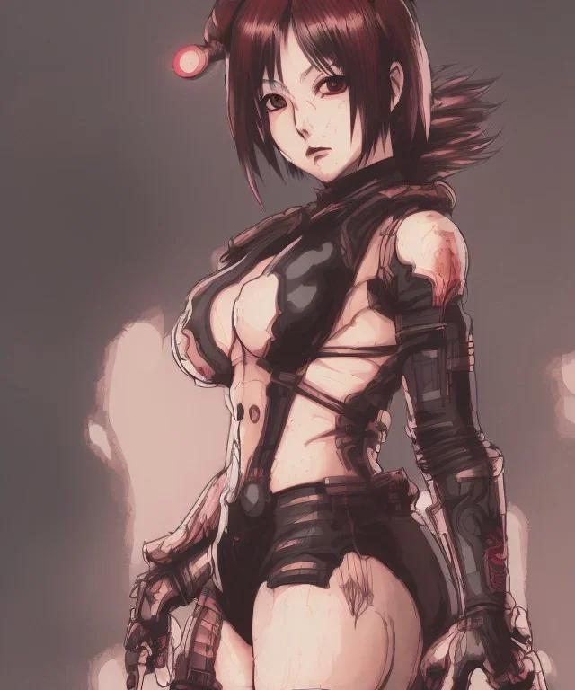 Detailed cute anime Kunoichi female demon looking behind her creepily in a fire ,bodysuit, intricate details, full body portrait, keep head in frame, slight smile, black Japanese motif, concept art, highly detailed, digital painting, concept art, sharp focus, illustration, art by Yoji Shinkawa, WLOP and greg rutkowski and alphonse mucha and artgerm and yanjun Chen and Junji ito and Makoto Shinkai, HDR, octane render