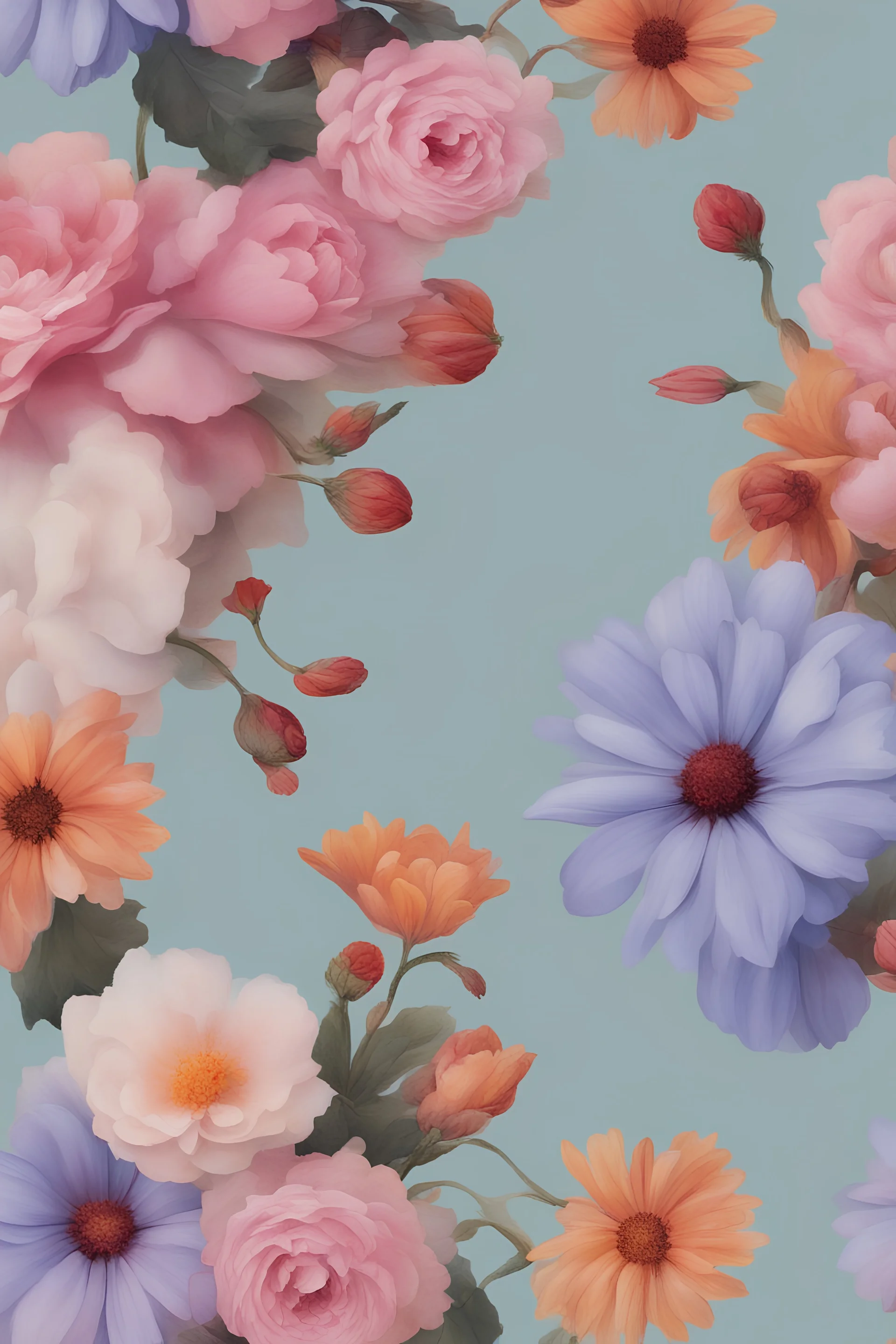 generate a image with full aesthetic color of flowers for digital wall art purpose