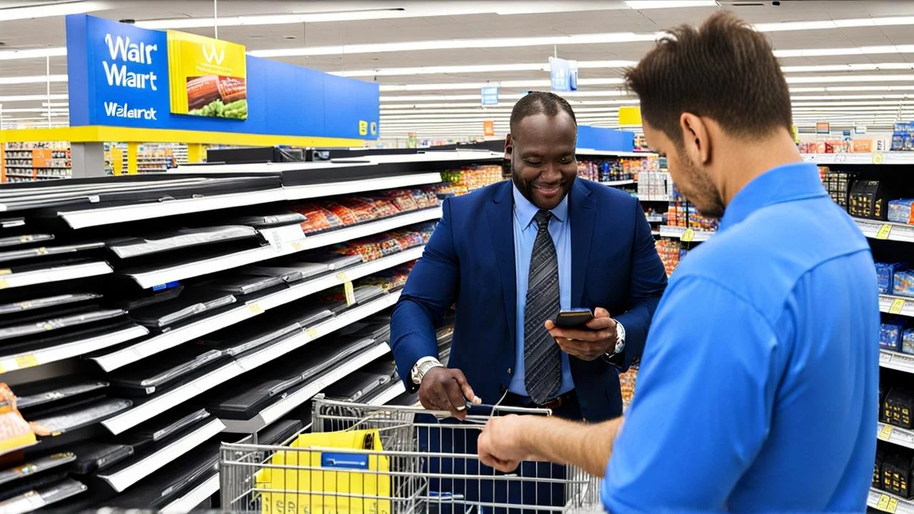 successful businessman man buys cellphone at walmart