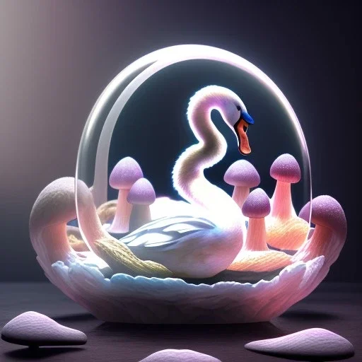 young swan yoga master in a glass shield mushroom, power surge , maze background , levitated lab equipment, 4k, Highly Detailed, Masterpiece, perfect eyes, Digital Illustration, Cinematic Lighting, Realistic, Sharp Focus, Centered, Beautifully Lit, Bioluminescent by Stanley Artgerm Lau