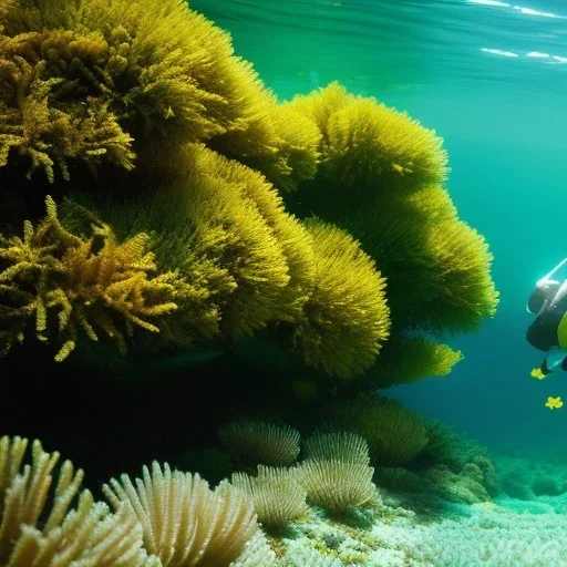 Oya Aydogan underwater with yellow flowers for hair, closed eyes, rtx, reflection, 8k, glow, winning photography, caustics