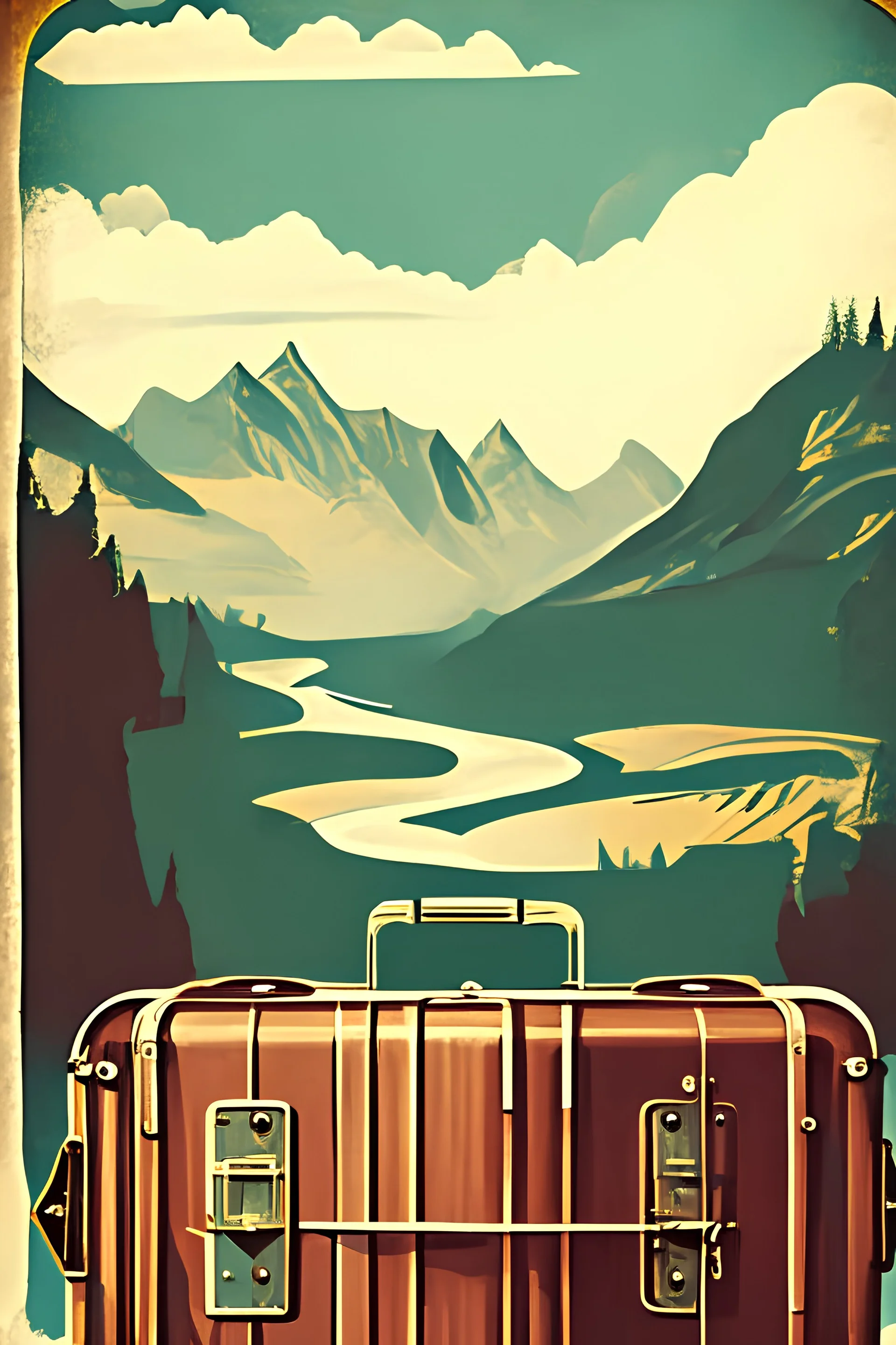 Vintage Travel: an image inspired by vintage travel posters, featuring a scenic landscape, an old-fashioned train, or a vintage suitcase.