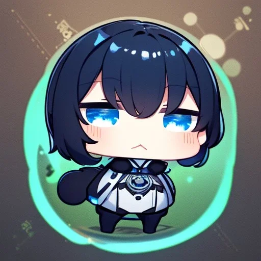 Clear focus,High resolution, Black short fluffy hair, and blue eyes, Chibi