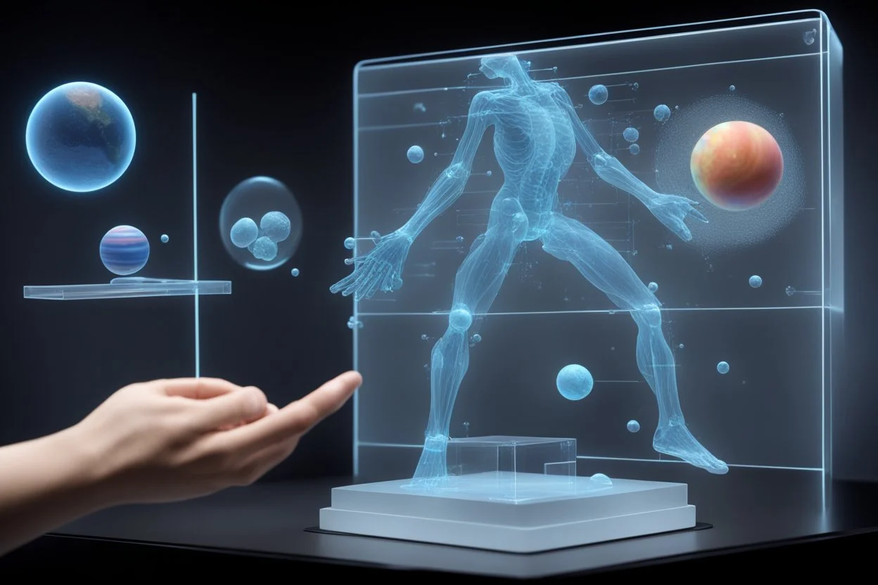 Голографический дисплей: Демонстрация трёхмерных моделей научных объектов (молекул, анатомии человека, планет), с которыми можно взаимодействовать при помощи жестов.