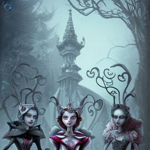 extrem tim burton style of the evil stepsisters, sharp focus