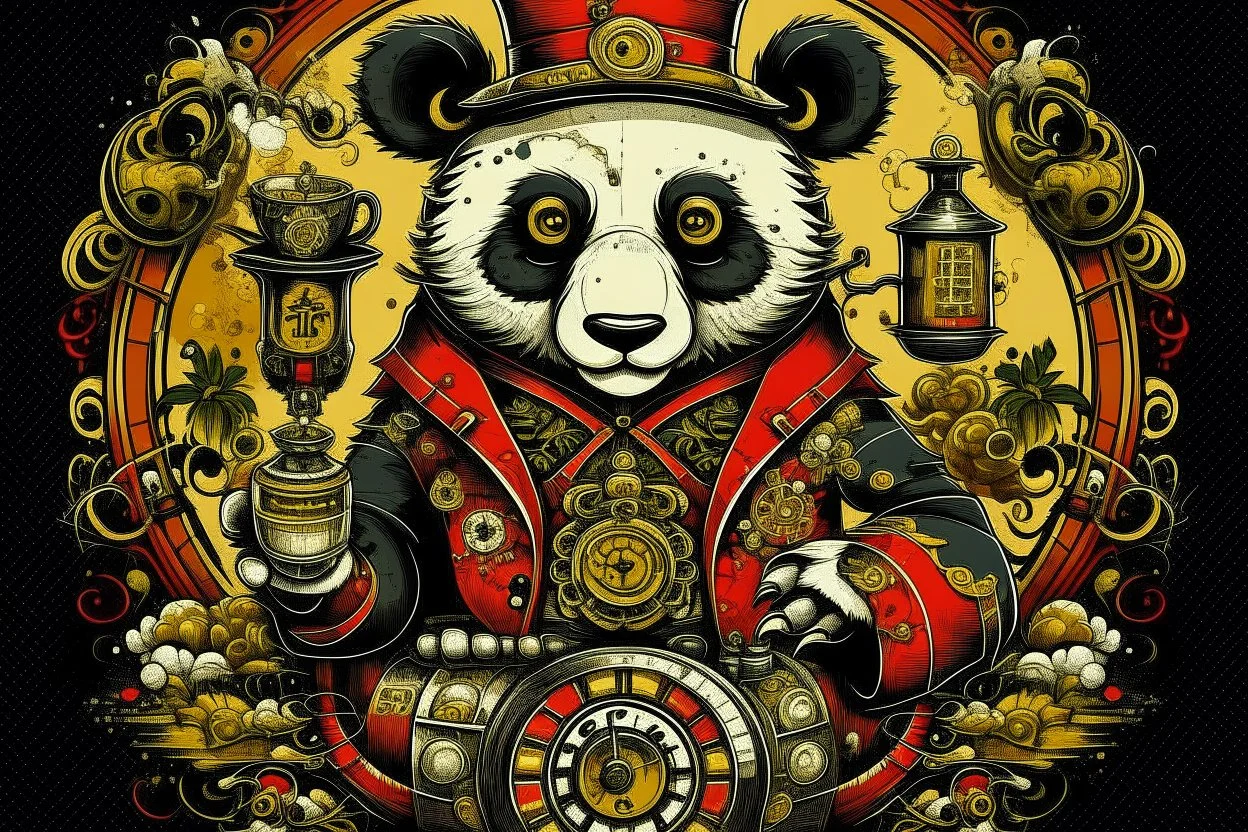 steampunk panda in moutai whiskeychinadesign