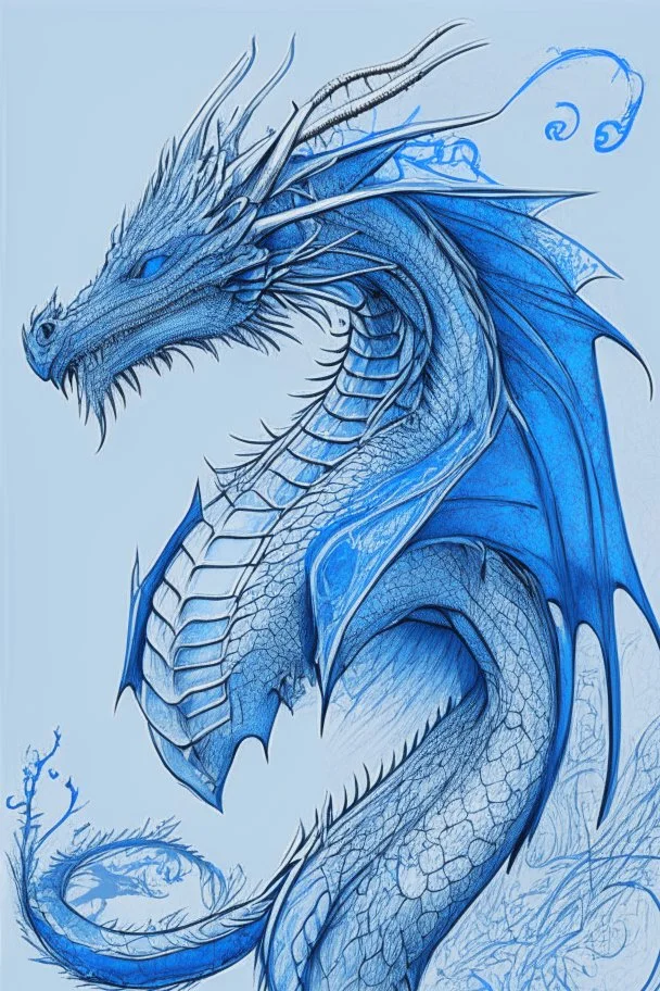 Line art of a blue dragon