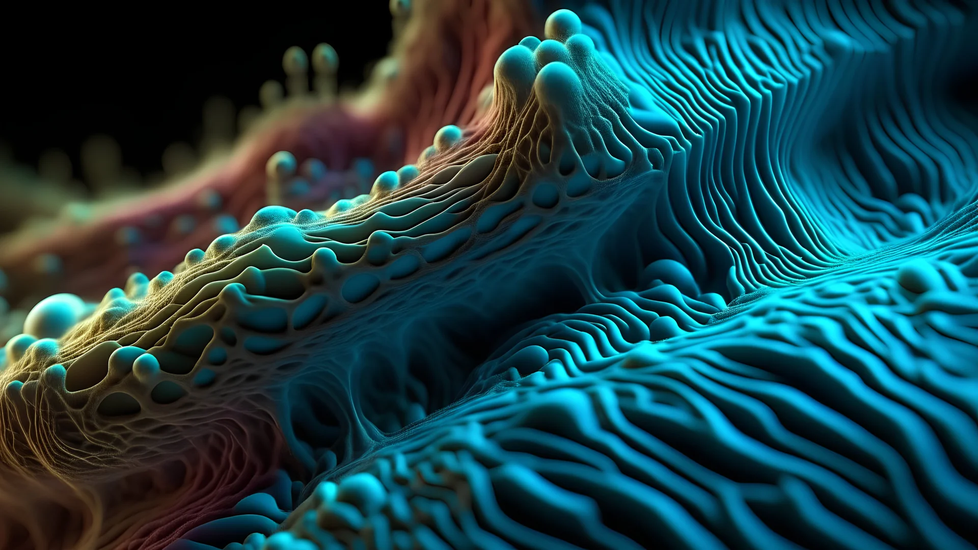 Microscope image of a material or organic surface. Hand-edited generative AI.