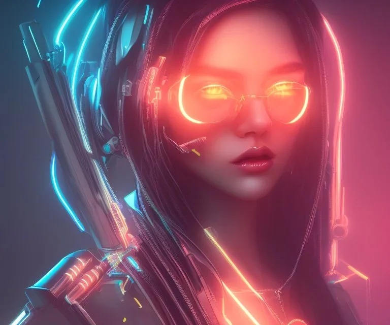 hot girl , neon lights, cyberpunk art, 8k , extremely detailed, high resolution, dark, burning,