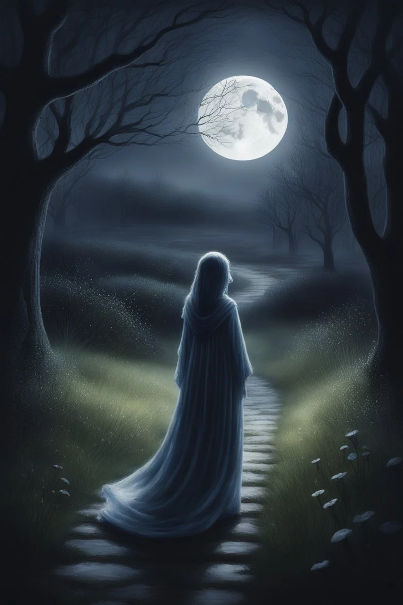 А дитя Полуночницы, закутанное в шелка теней, бродило по лунным тропам, собирая росу с трав и нашептывая колыбельные уснувшим деревням. В его взгляде мерцала тайна ночи, а прикосновение было прохладным, как лунный свет. Говорили, что оно знало все тайны спящих и могло навести как сладкий сон, так и кошмар.